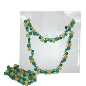 STELLA & DOT COPA GOLD NECKLACE - SEMI-PRECIOUS YELLOW GREEN BLUE BEADS - NEW!